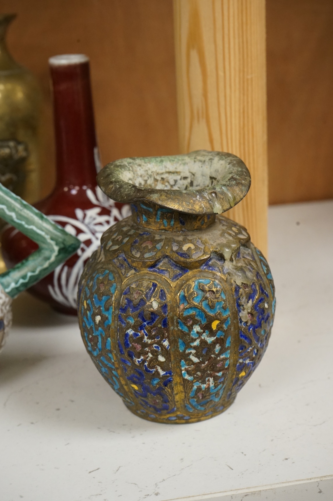 Chinese and Japanese items to include an early 20th century Chinese eggshell porcelain bowl and an enamelled bronze vase, largest 19cm high
